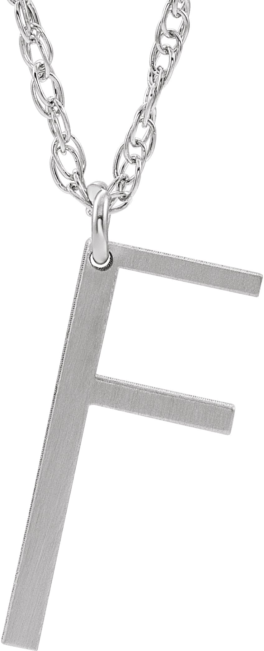 14K White Block Initial M 16-18" Necklace with Brush Finish