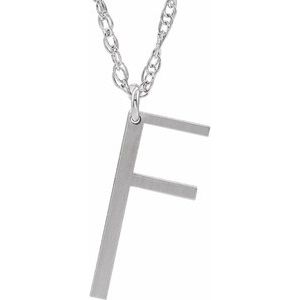14K White Block Initial M 16-18" Necklace with Brush Finish