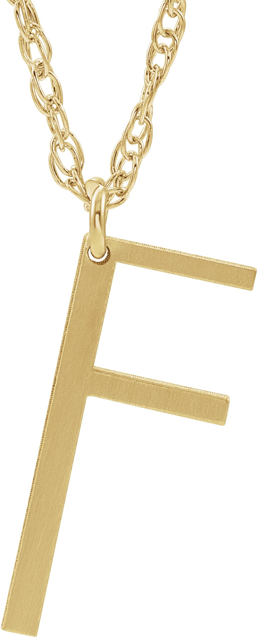 14K Yellow Block Initial F 16-18" Necklace with Brush Finish