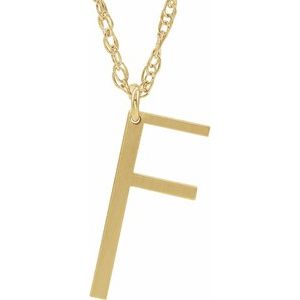 14K Yellow Block Initial F 16-18" Necklace with Brush Finish