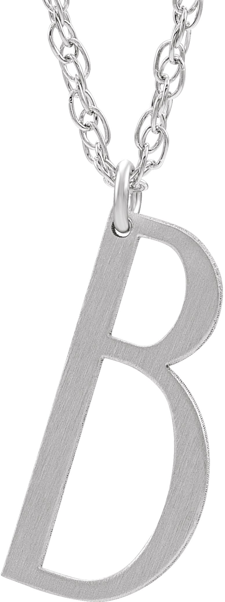 14K White Block Initial B 16-18" Necklace with Brush Finish