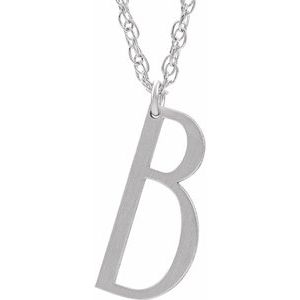 Sterling Silver Block Initial B 16-18" Necklace with Brush Finish