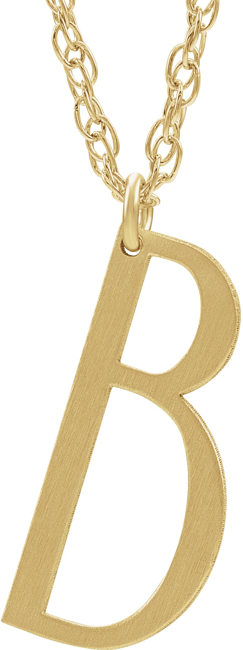 14K Yellow Block Initial B 16-18" Necklace with Brush Finish