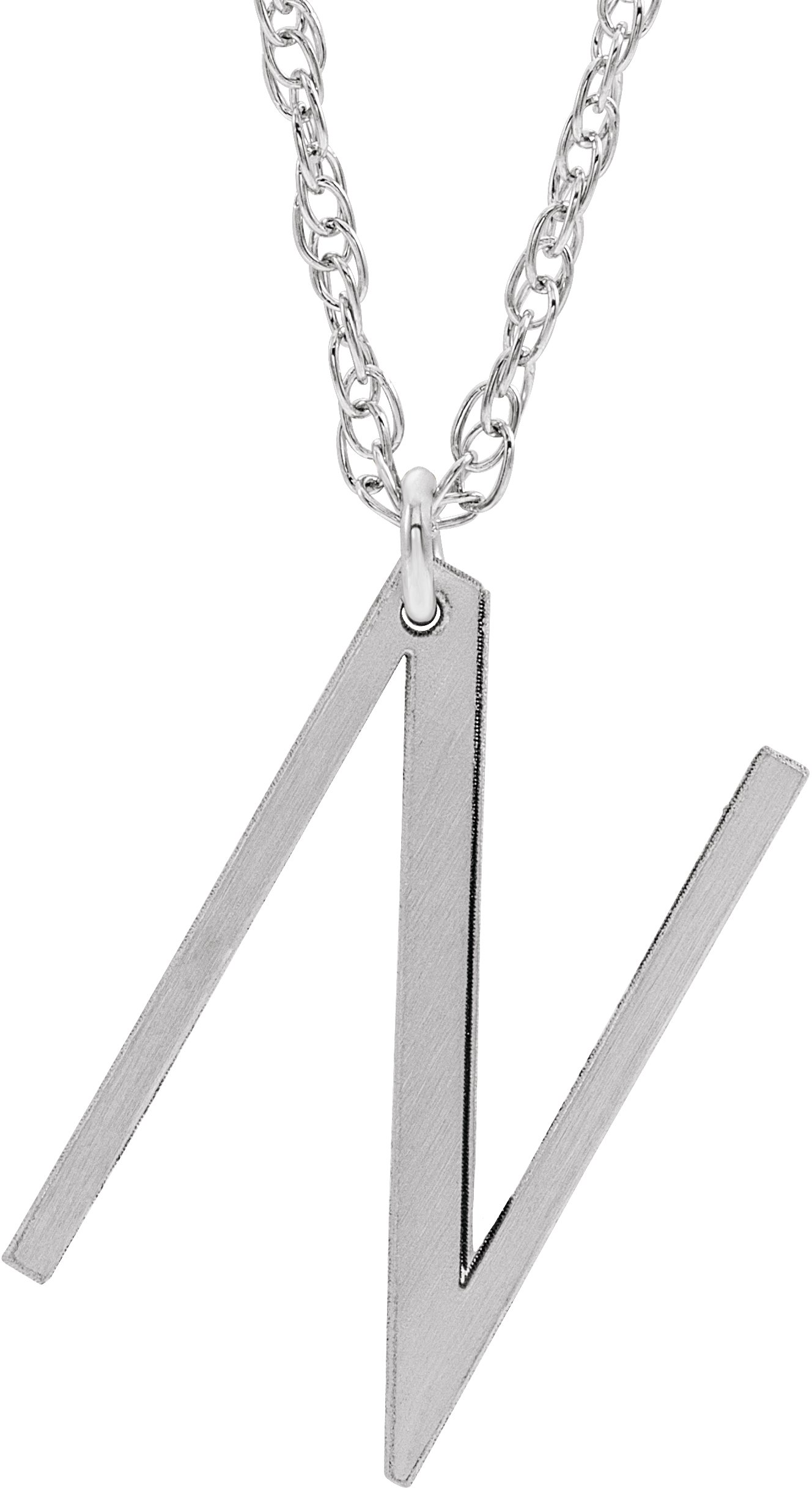 14K White Block Initial N 16-18" Necklace with Brush Finish