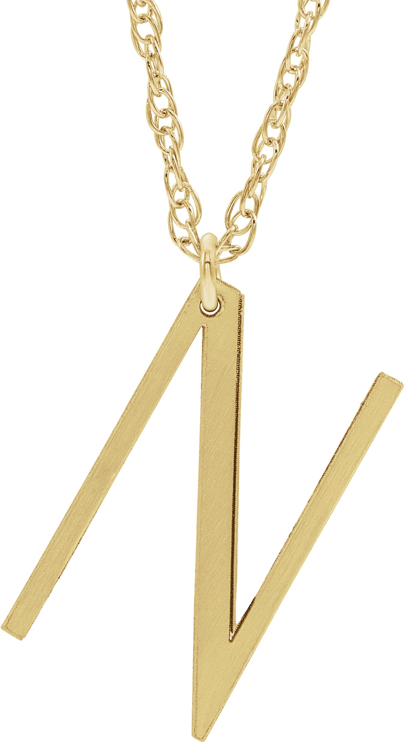 14K Yellow Block Initial N 16-18" Necklace with Brush Finish