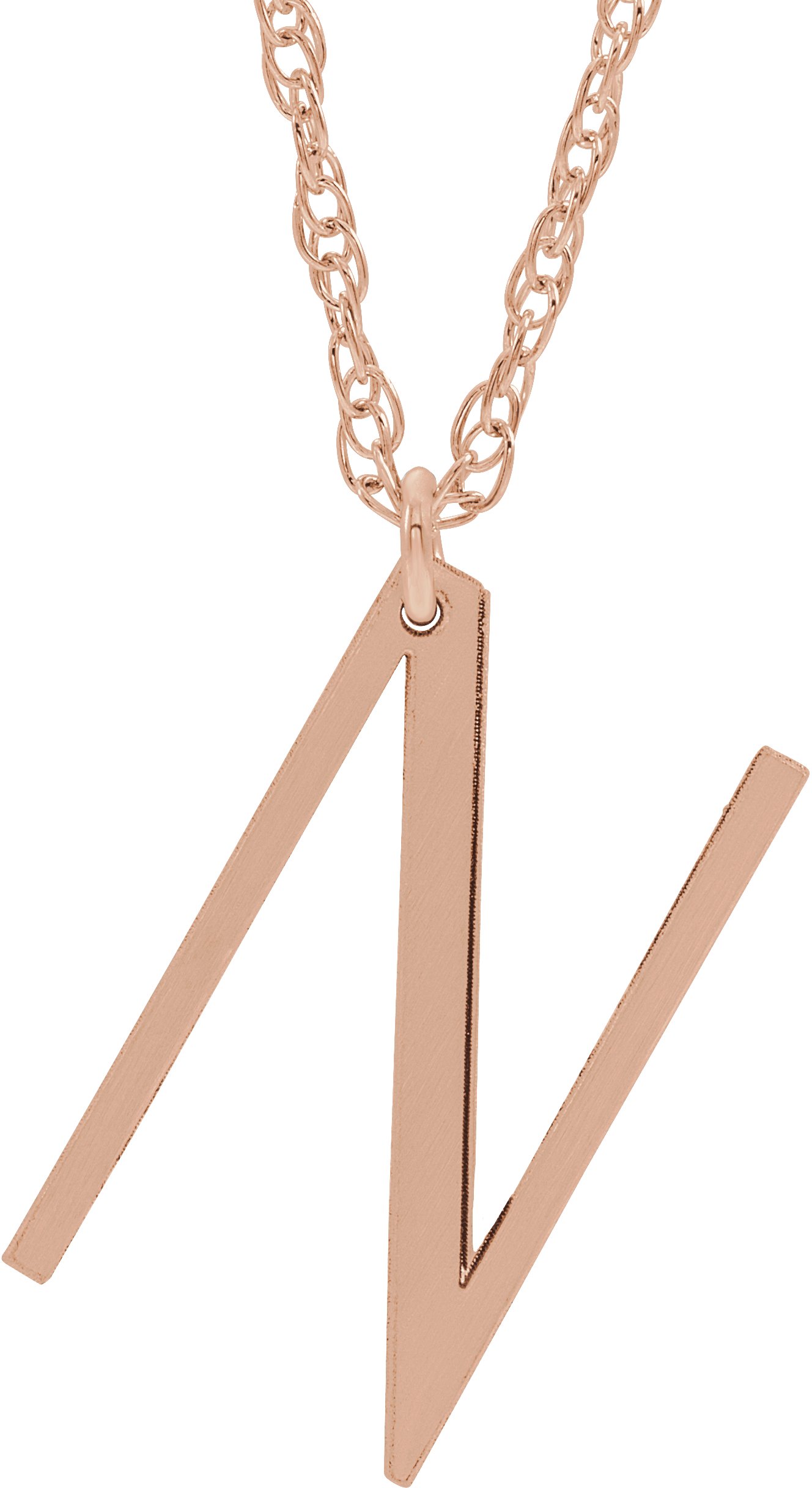 14K Rose Block Initial N 16-18" Necklace with Brush Finish