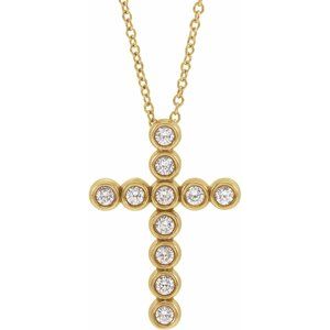 14K Yellow 1/4 CTW Natural Diamond Cross 16-18" Necklace