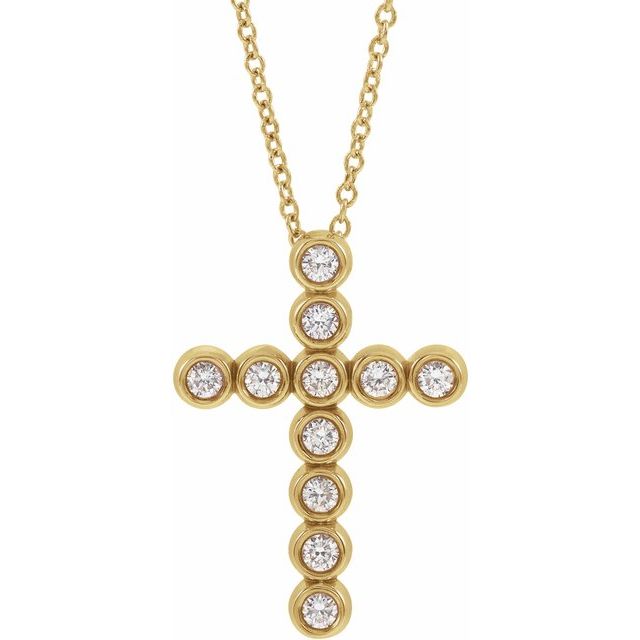 14K Yellow 1/4 CTW Diamond Cross 16-18" Necklace