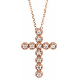 14K Rose 1/4 CTW Natural Diamond Cross 16-18" Necklace