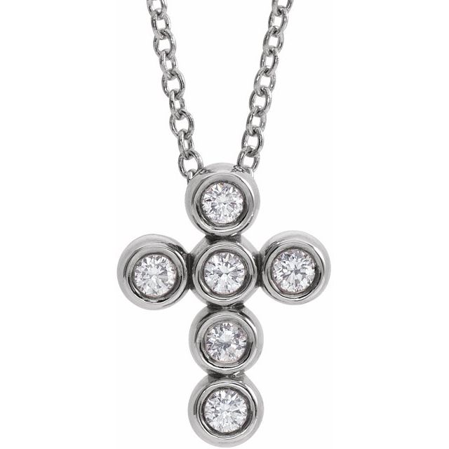 14K White 1/6 CTW Diamond Cross 16-18" Necklace