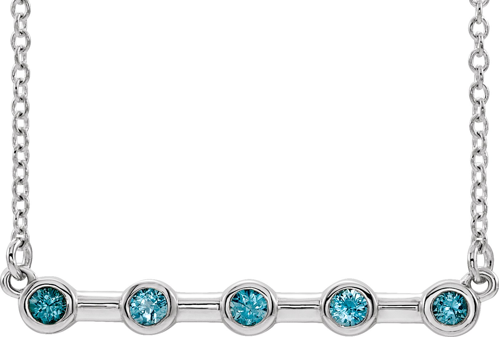 14K White Blue Zircon Bezel-Set 16" Bar Necklace    