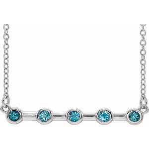 14K White Blue Zircon Bezel-Set 16" Bar Necklace    
