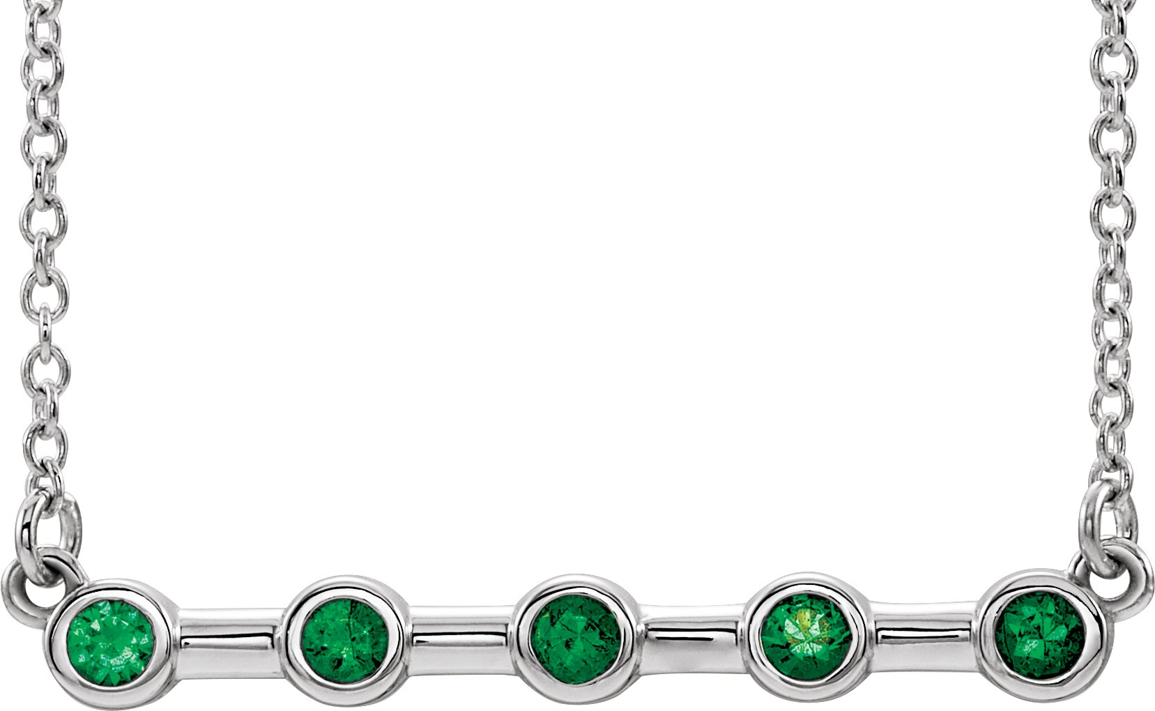 14K White Lab-Grown Emerald Bar 16" Necklace