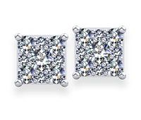 Square Cluster Diamond Stud Earrings 