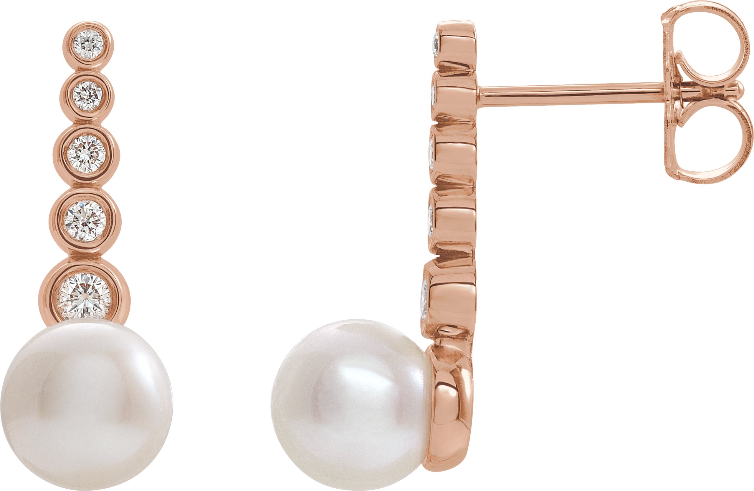 14K Rose Freshwater Cultured Pearl & 1/8 CTW Diamond Earrings