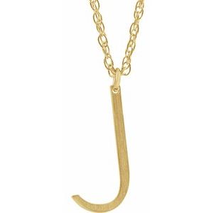 14K Yellow Gold-Plated Sterling Silver Block Initial J 16-18" Necklace with Brush Finish