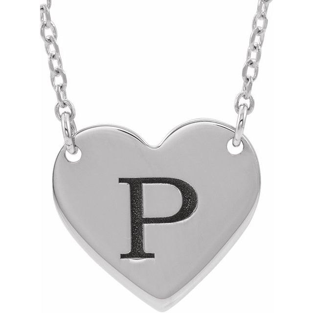 14K White Engravable Heart 16-18 Necklace
