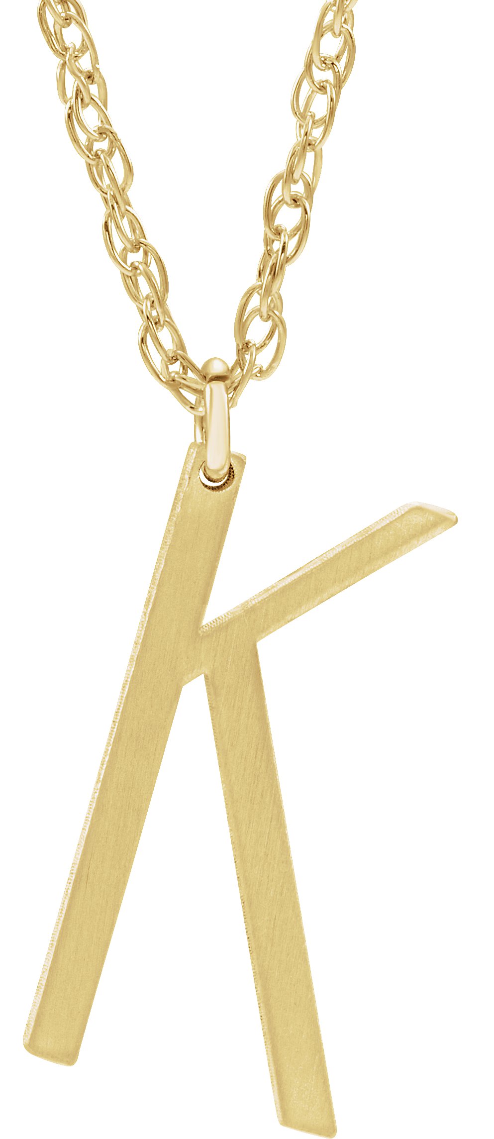 14K Yellow Block Initial K 16-18" Necklace with Brush Finish