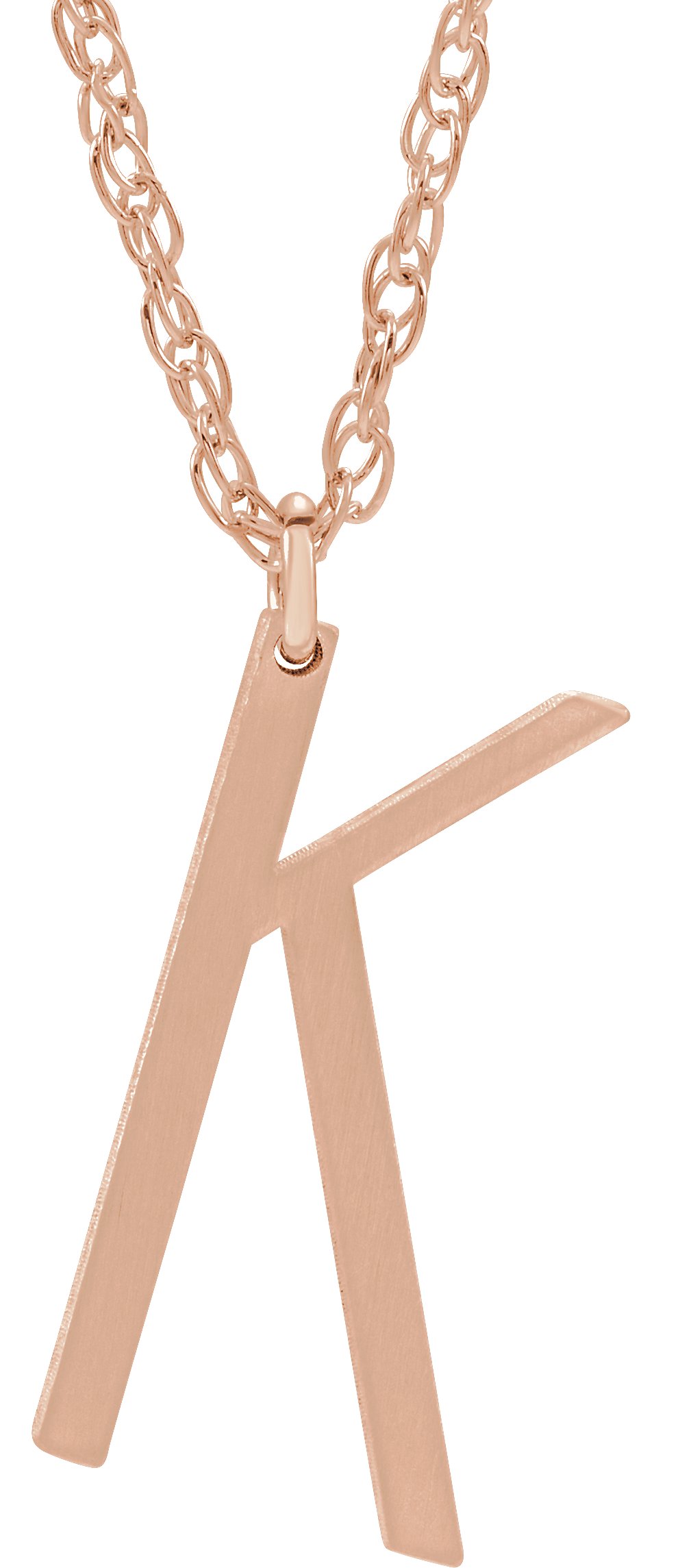 14K Rose Gold-Plated Sterling Silver Block Initial K 16-18" Necklace with Brush Finish
