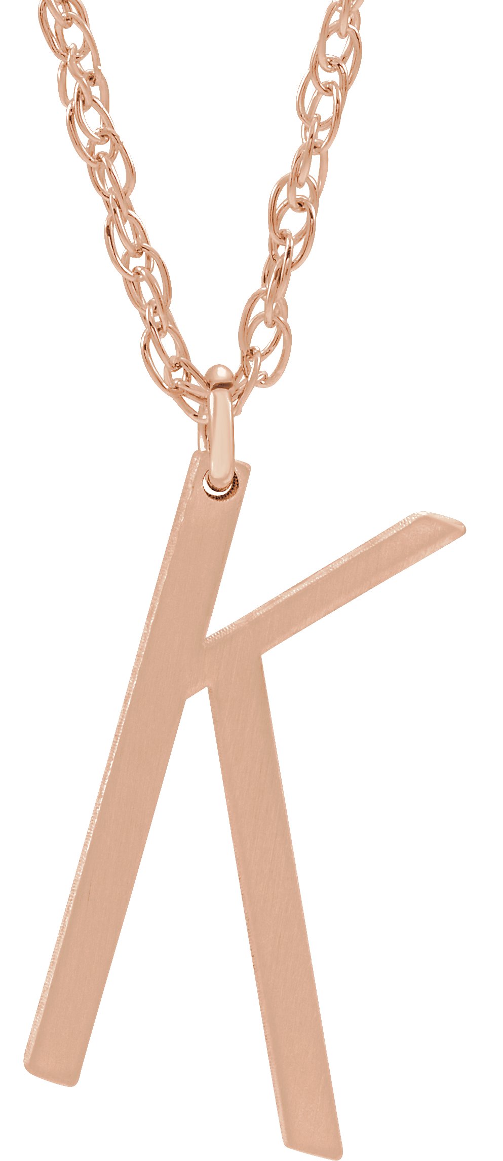 14K Rose Block Initial K 16-18" Necklace with Brush Finish