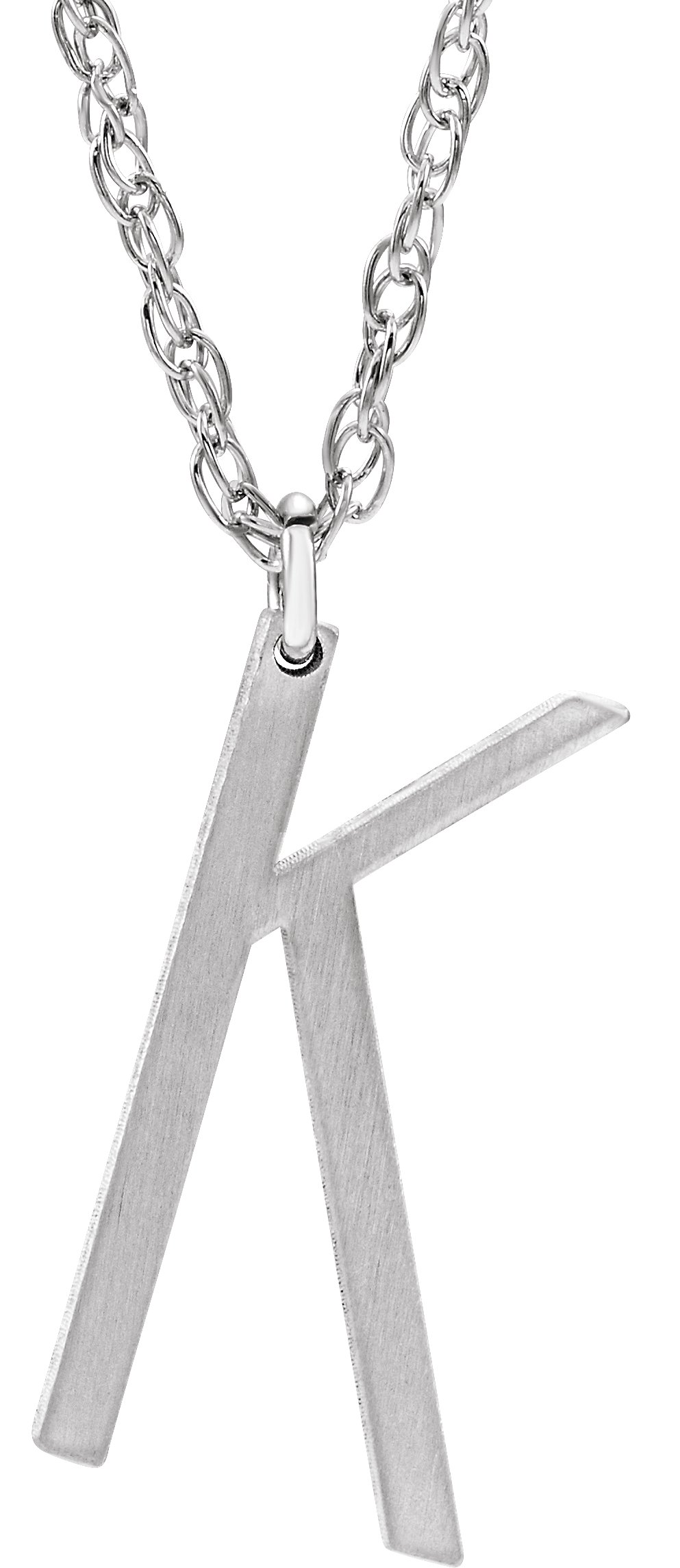 14K White Block Initial K 16-18" Necklace with Brush Finish