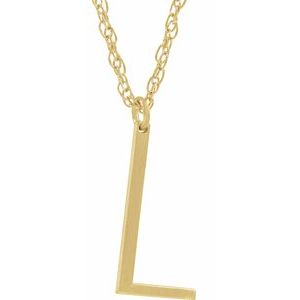 14K Yellow Block Initial L 16-18" Necklace with Brush Finish