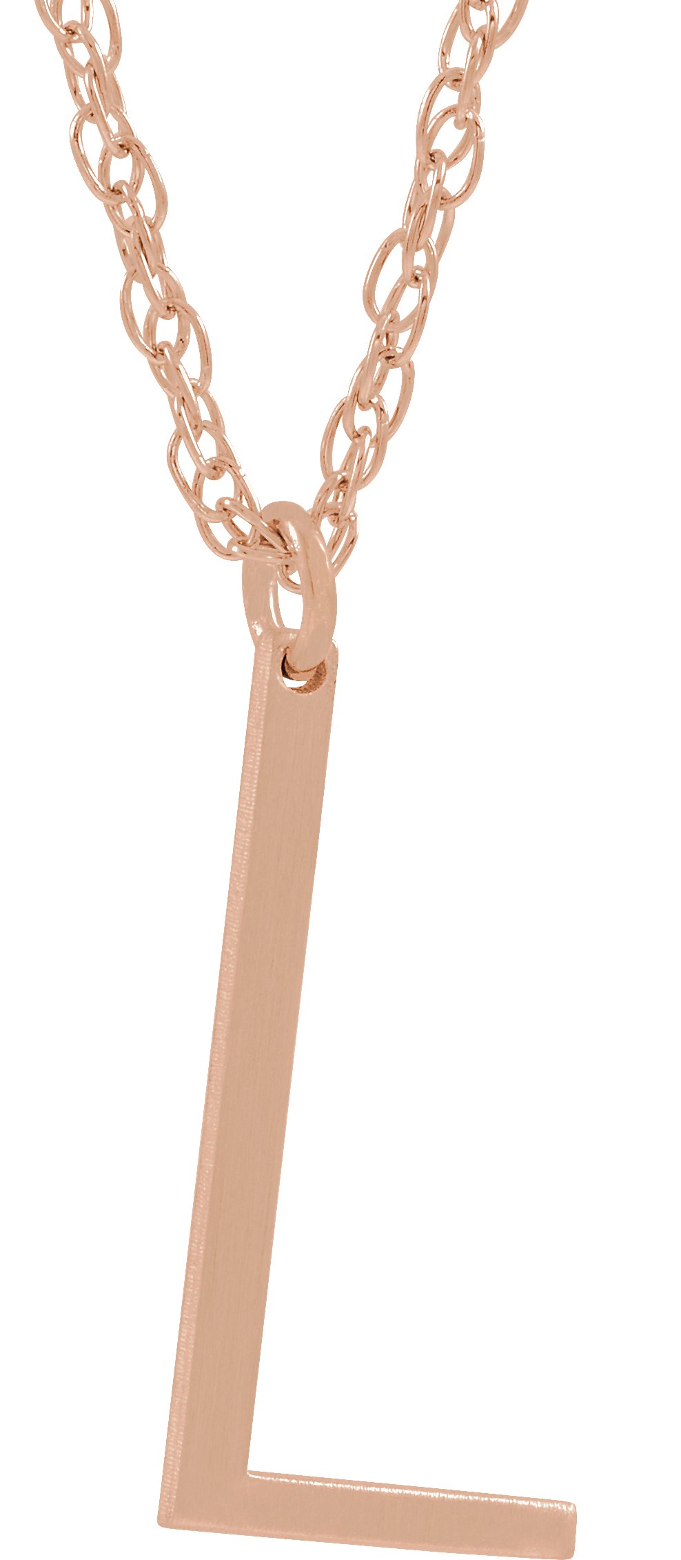 14K Rose Block Initial L 16-18" Necklace with Brush Finish