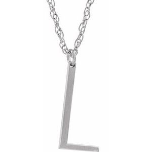 14K White Block Initial L 16-18" Necklace with Brush Finish