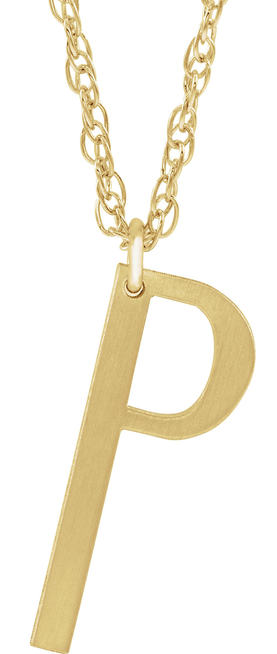 14K Yellow Block Initial P 16-18" Necklace with Brush Finish