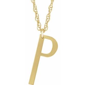 14K Yellow Block Initial P 16-18" Necklace with Brush Finish