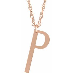 14K Rose Gold-Plated Sterling Silver Block Initial P 16-18" Necklace with Brush Finish