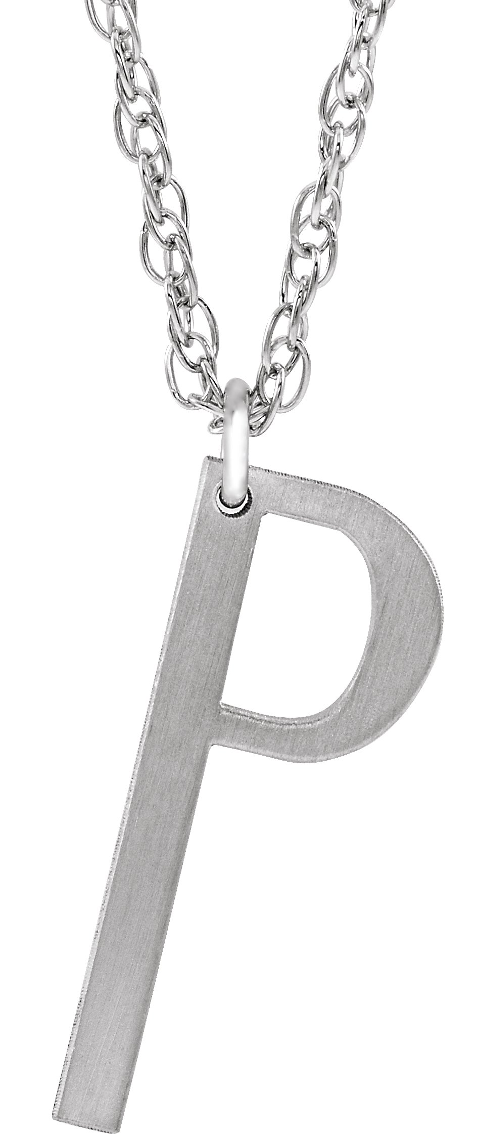 14K White Block Initial P 16-18" Necklace with Brush Finish