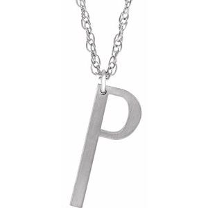 Sterling Silver Block Initial P 16-18" Necklace with Brush Finish