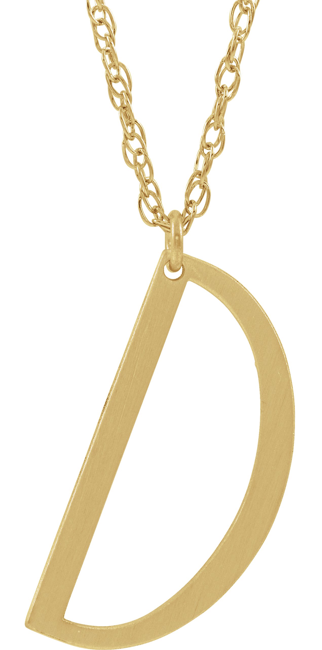 14K Yellow Block Initial D 16-18" Necklace with Brush Finish