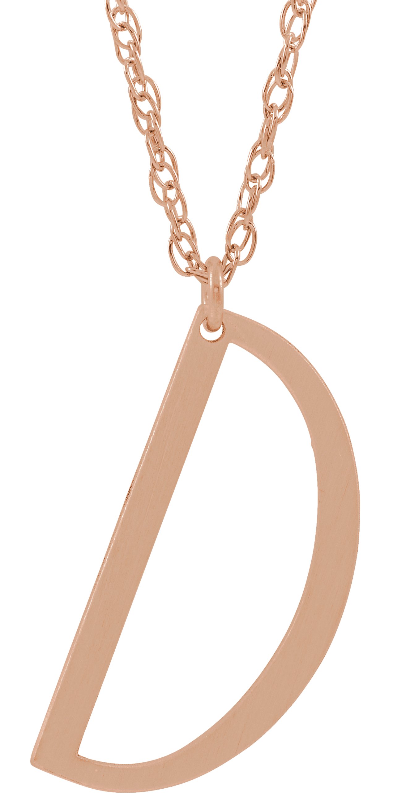 14K Rose Block Initial D 16-18" Necklace with Brush Finish