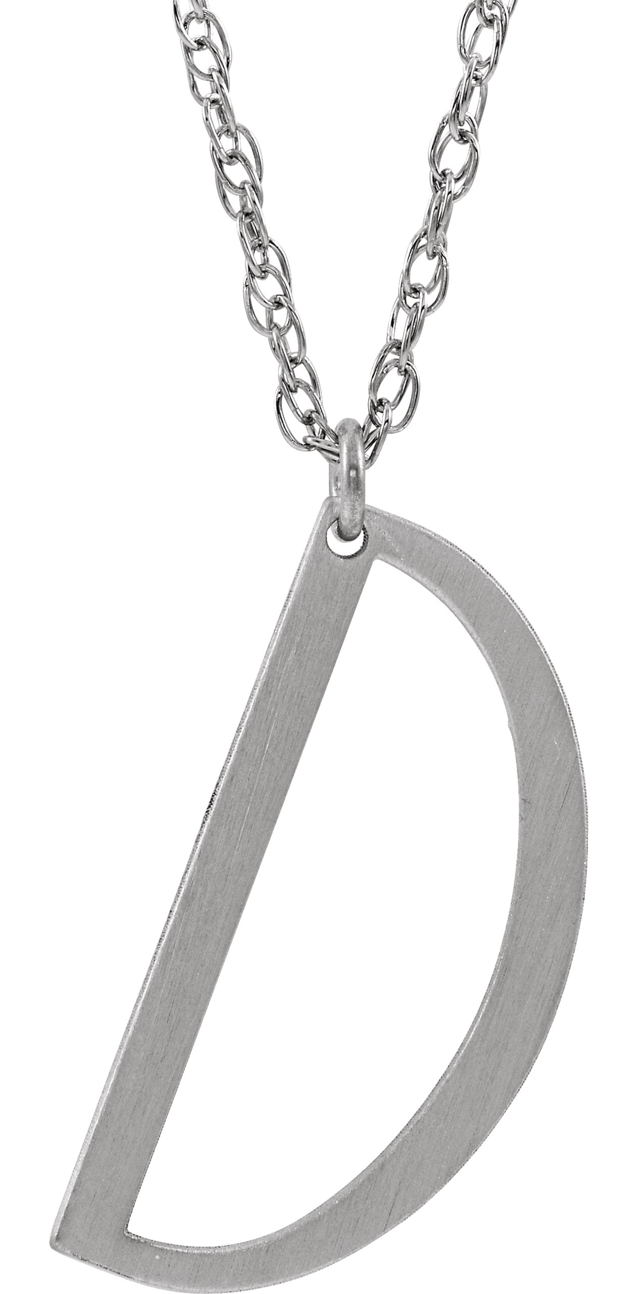 14K White Block Initial D 16-18" Necklace with Brush Finish