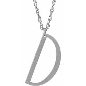 14K White Block Initial D 16-18" Necklace with Brush Finish