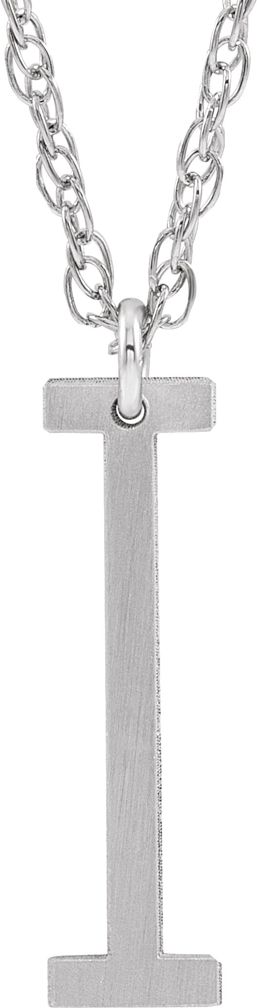 14K White Block Initial I 16-18" Necklace with Brush Finish