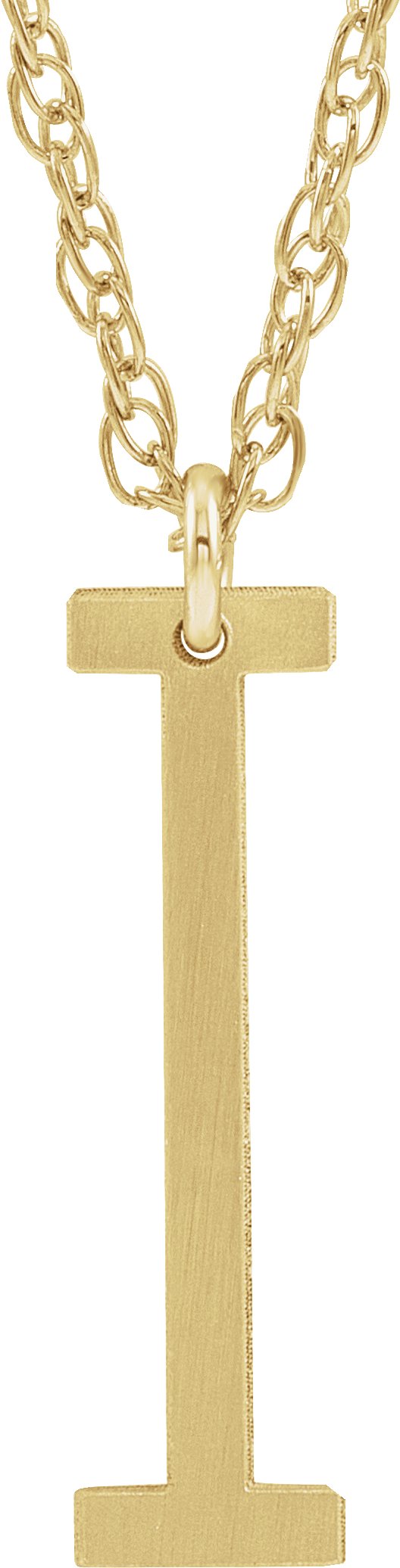 14K Yellow Block Initial I 16-18" Necklace with Brush Finish