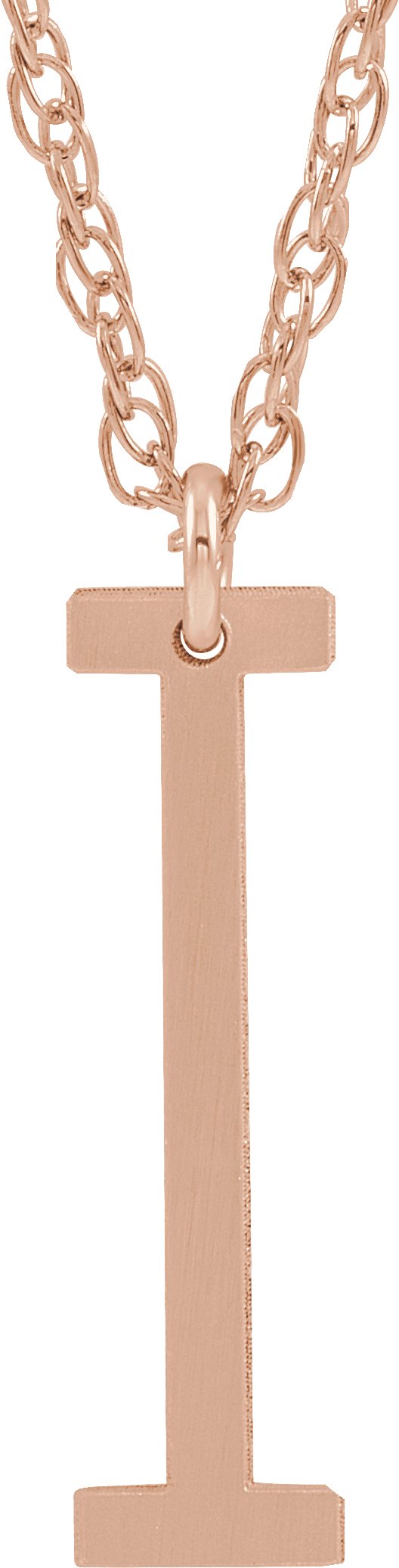 14K Rose Gold-Plated Sterling Silver Block Initial I 16-18" Necklace with Brush Finish