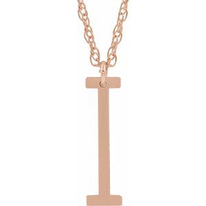 14K Rose Gold-Plated Sterling Silver Block Initial I 16-18" Necklace with Brush Finish