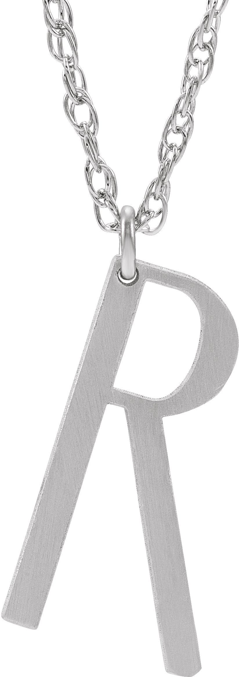 14K White Block Initial R 16-18" Necklace with Brush Finish