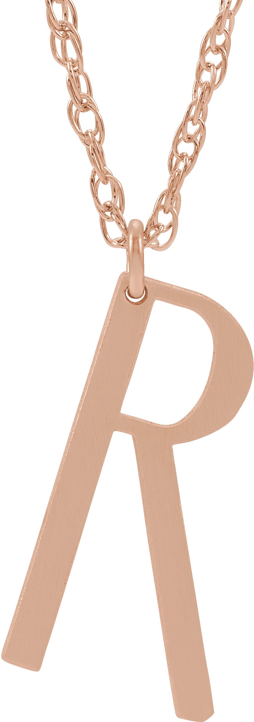 14K Rose Block Initial R 16-18" Necklace with Brush Finish