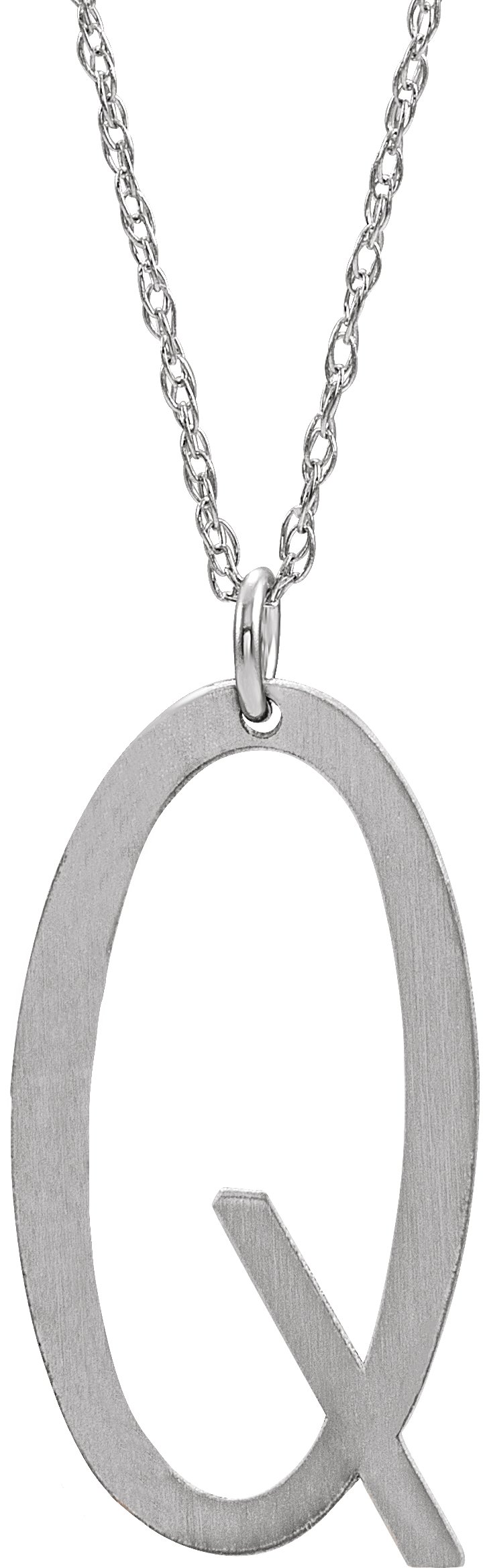 Sterling Silver Block Initial Q 16-18" Necklace with Brush Finish