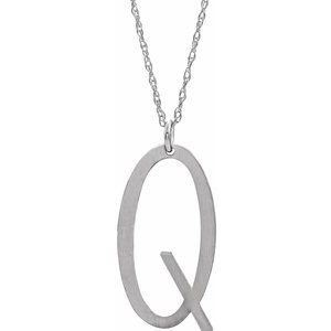 14K White Block Initial Q 16-18" Necklace with Brush Finish
