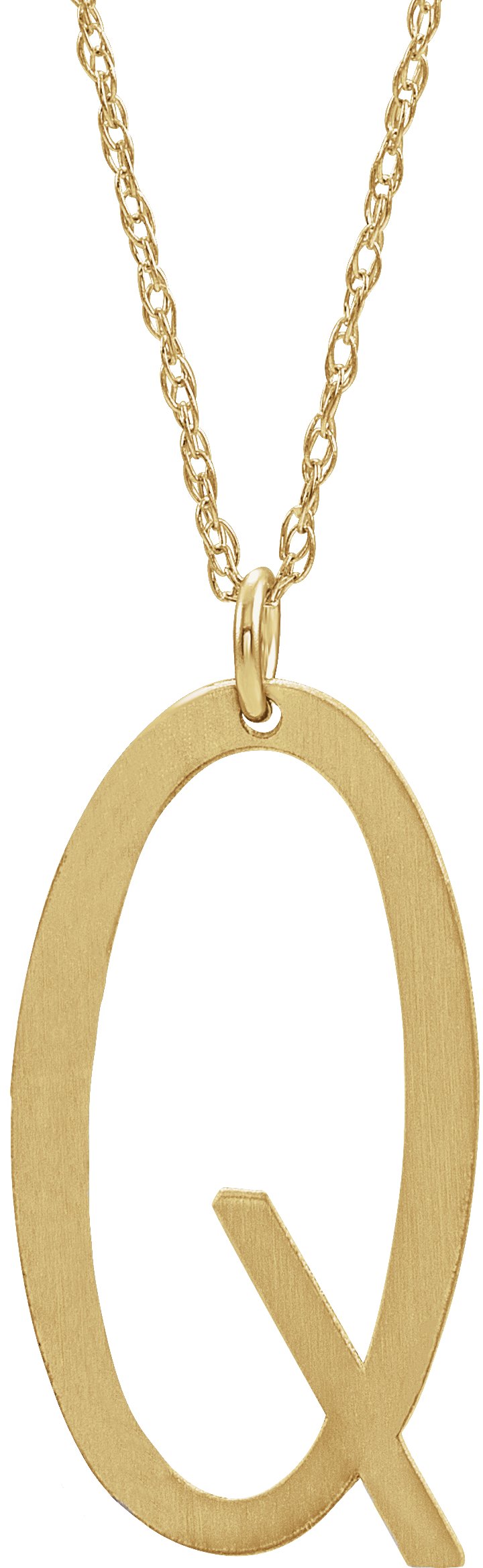 14K Yellow Block Initial Q 16-18" Necklace with Brush Finish