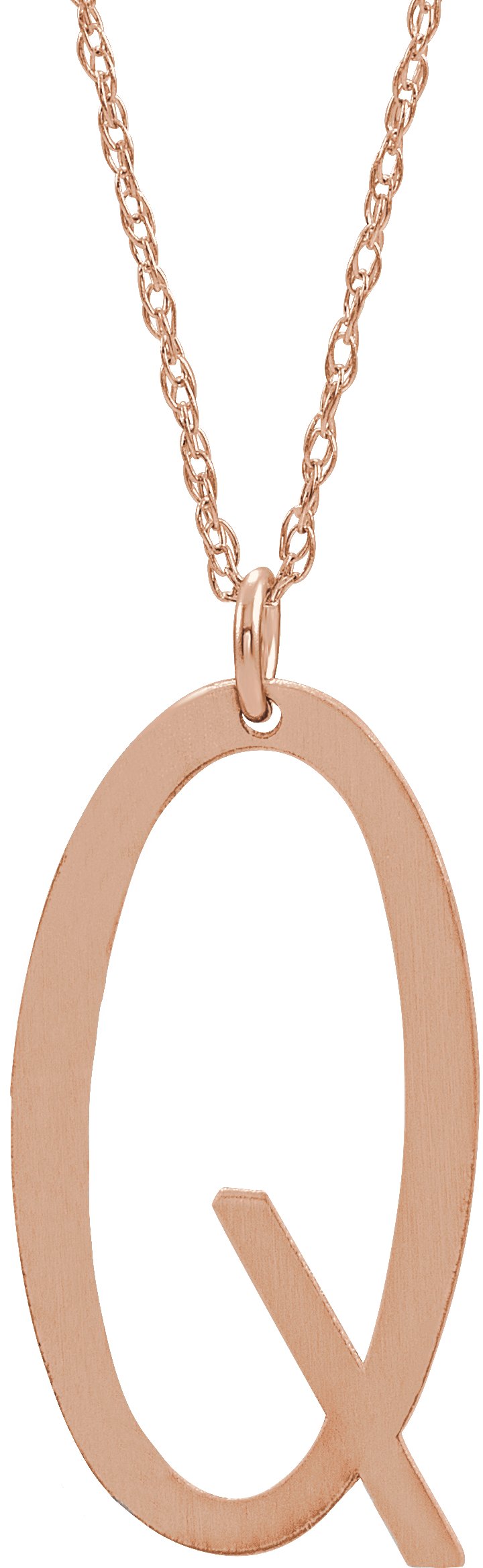 14K Rose Gold-Plated Sterling Silver Block Initial Q 16-18" Necklace with Brush Finish