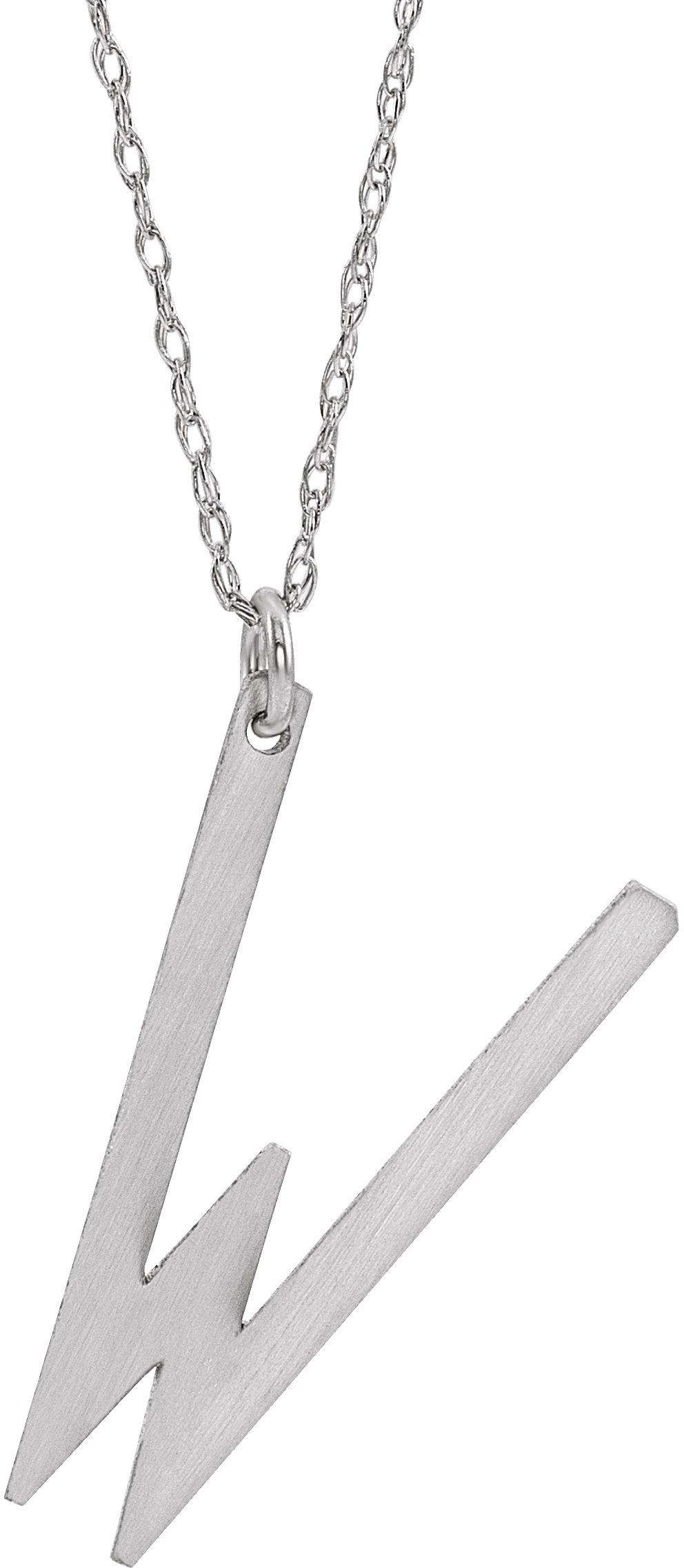 14K White Block Initial W 16-18" Necklace with Brush Finish