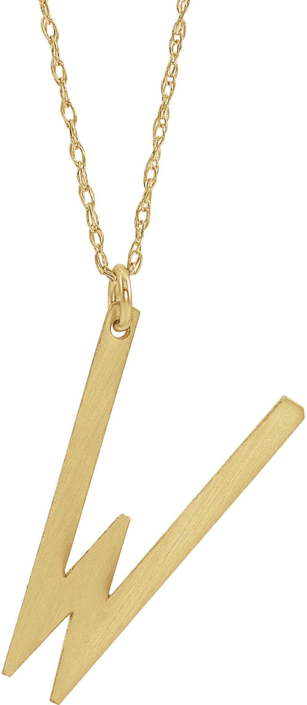 14K Yellow Block Initial W 16-18" Necklace with Brush Finish