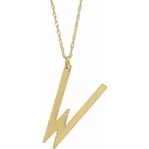 14K Yellow Block Initial W 16-18" Necklace with Brush Finish